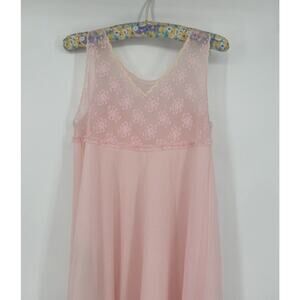 Vintage Nightgown Size S Nylon Pale Pink Lace Empire Waist Coquette 50s 60s